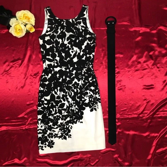 White House Black Market (WHBM) Floral Print Sleeveless Sheath Dress With A Belt - Picture 6 of 12